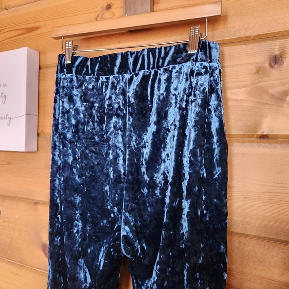 Ecote Anthro Blue Velvet Harem Pull On Jogger Pants Stretch High Waist Crop Sz S - Picture 9 of 11